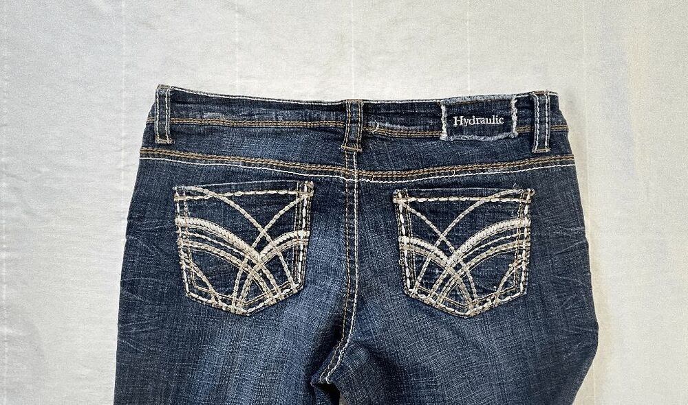 Hydraulic Low Rise Stretch Jeans Size 13/14 Distressed/Thrashed Wide Stitch Y2K - Picture 6 of 7